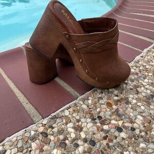 MIA Brown Leather like Clogs with Chunky Heel